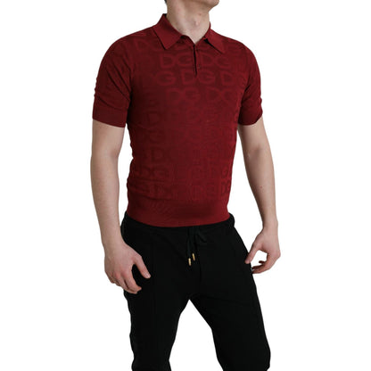 Dolce & Gabbana Maroon Collared Short Sleeve Silk T-shirt