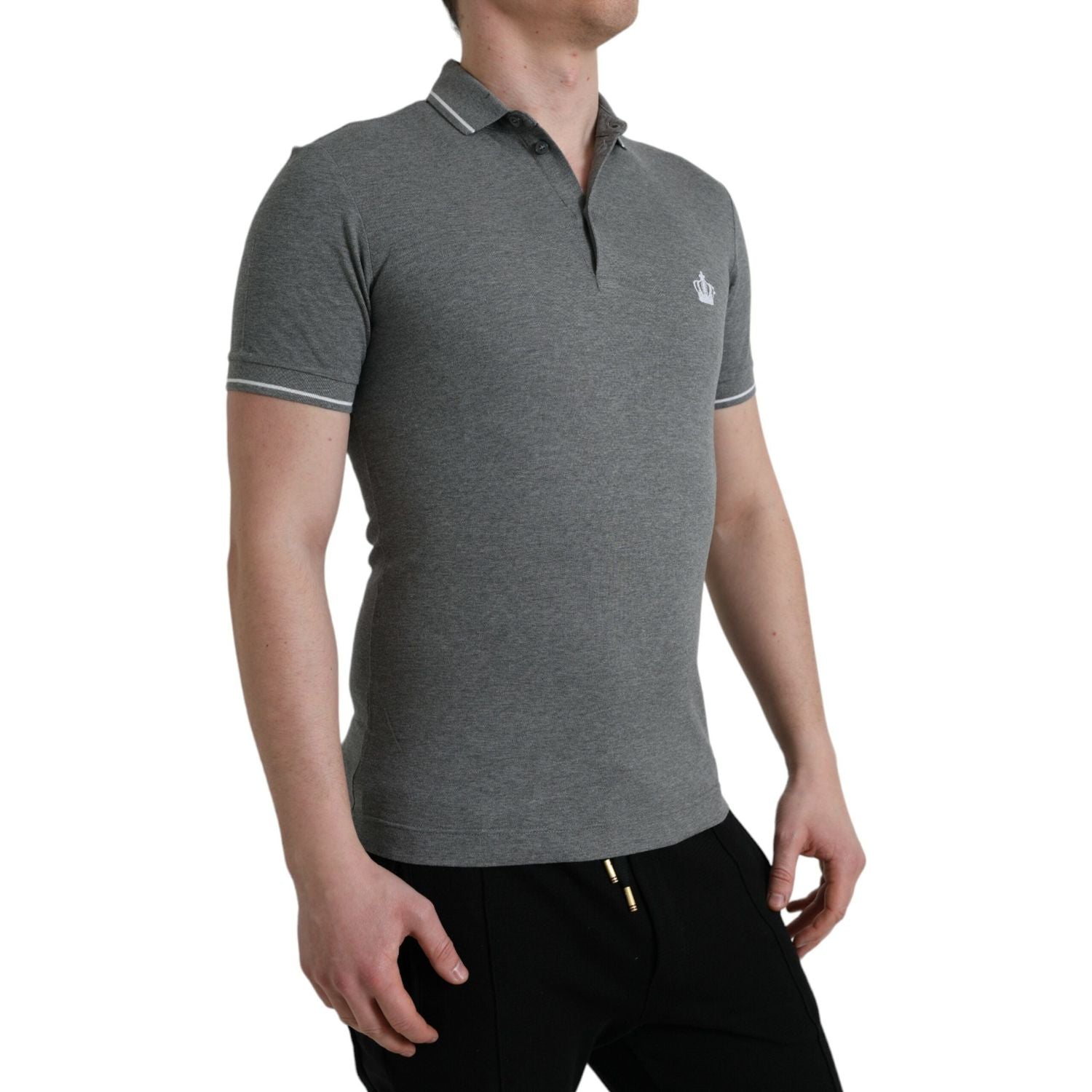 تي شيرت بولو رمادي أنيق من القطن من دولتشي آند غابانا