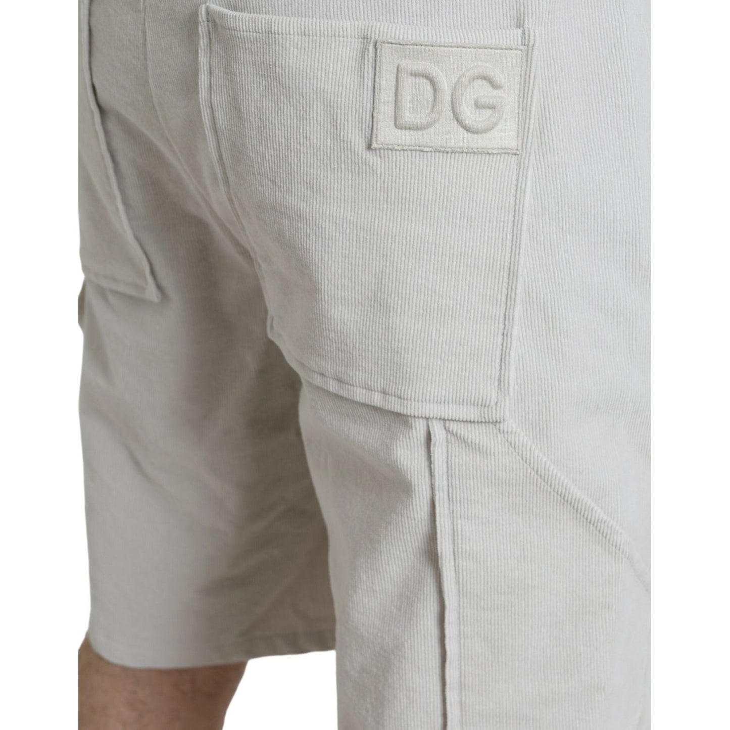 Dolce & Gabbana Beige Cotton Corduroy Logo Bermuda Shorts