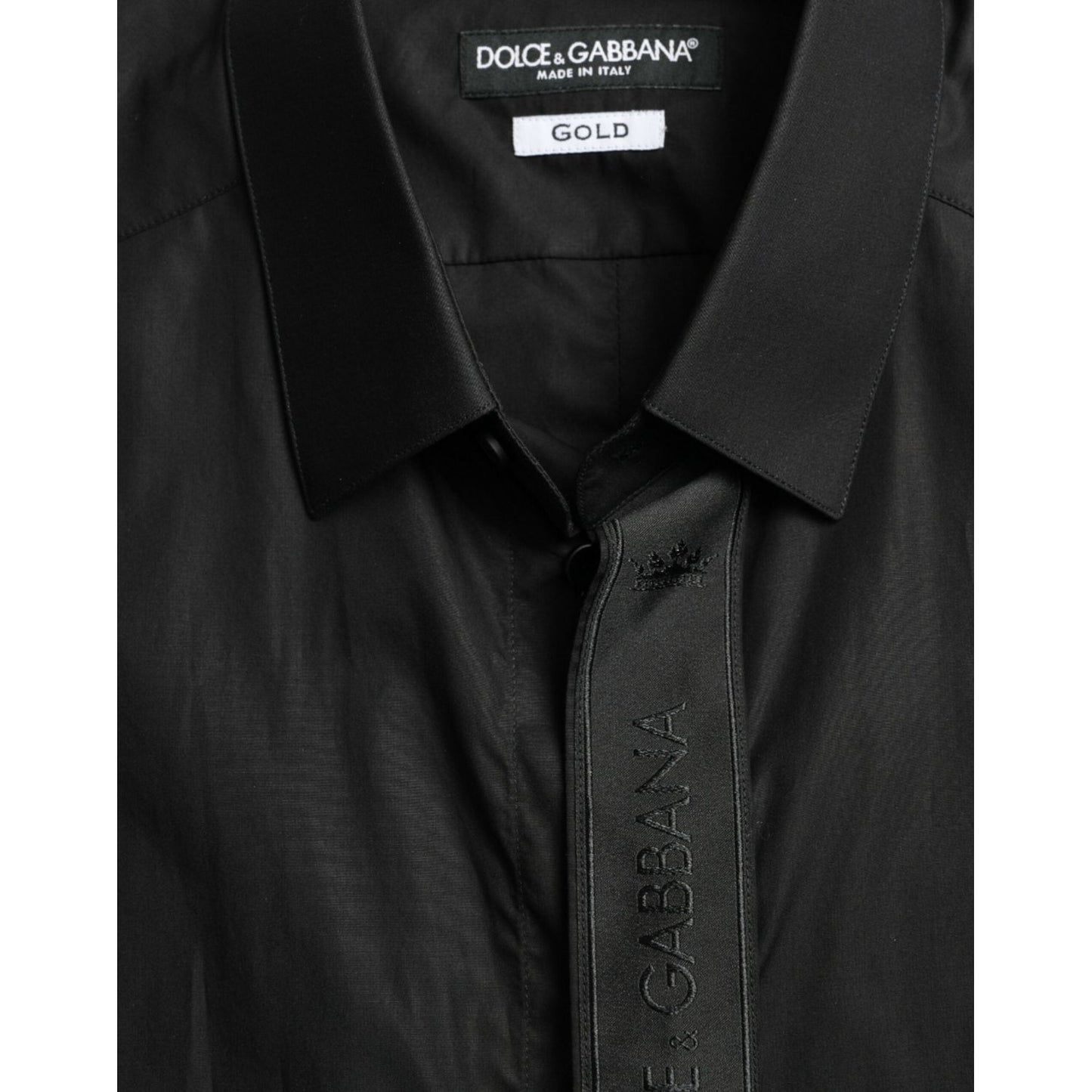 Dolce & Gabbana Black Cotton Logo Formal GOLD Dress Shirt