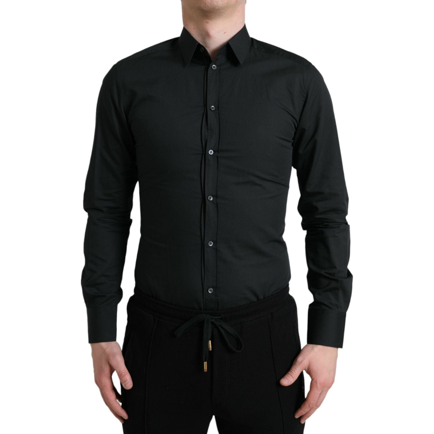 Dolce & Gabbana Black Cotton Silk Formal GOLD Dress Shirt