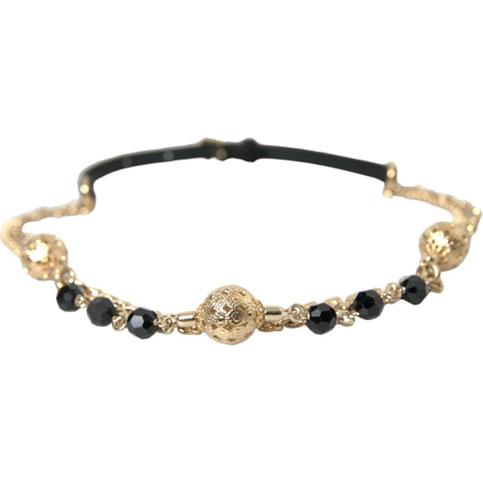 Dolce & Gabbana Black Suede Gold Chain Crystal Waist Belt WMB303-75