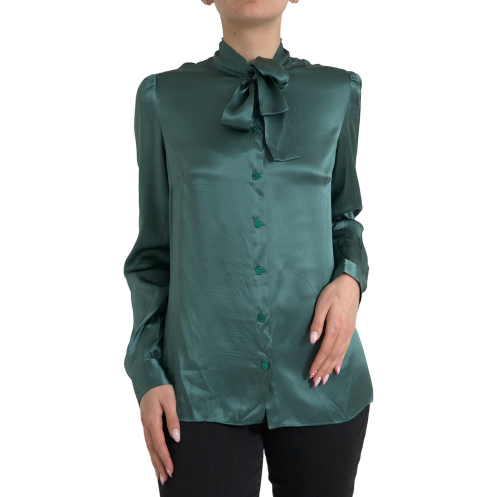 Dolce & Gabbana Dark Green Silk Ascot Collar Blouse Top TSH84794-46