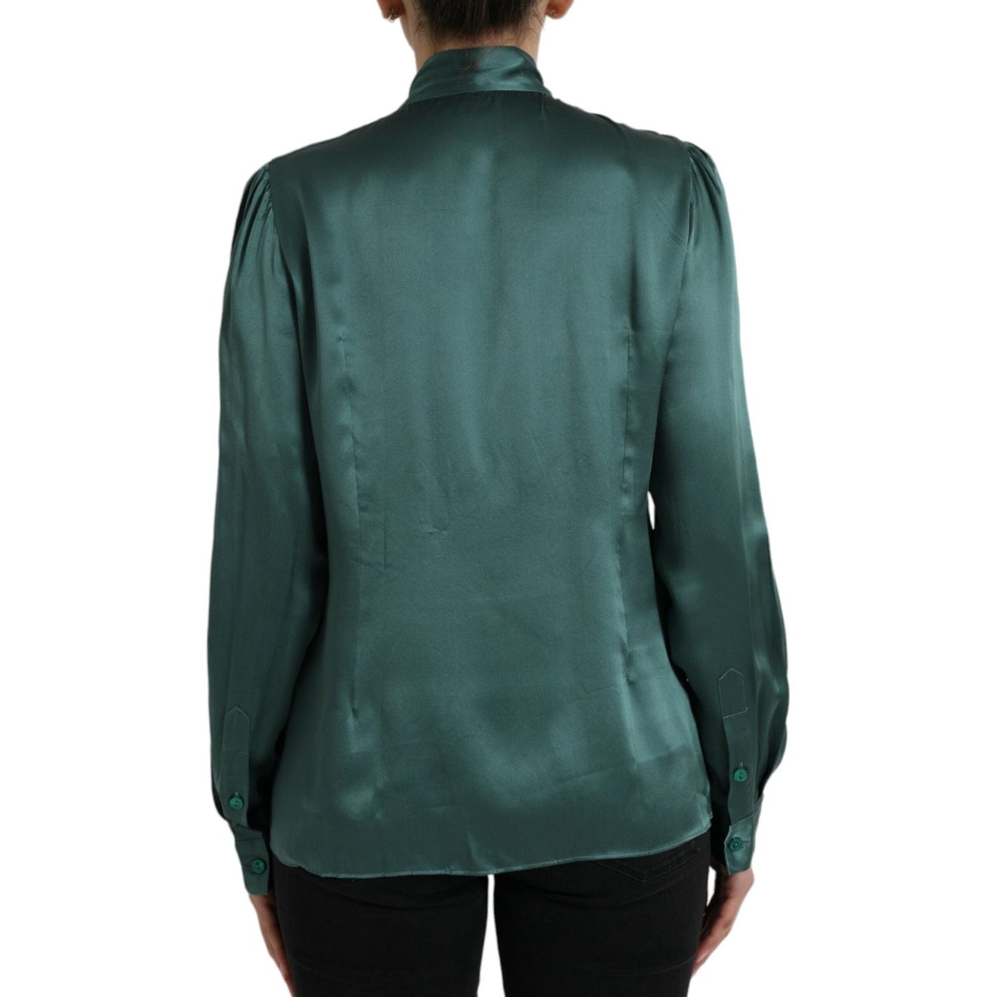 Dolce & Gabbana Dark Green Silk Ascot Collar Blouse Top TSH84794-46