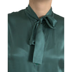 Dolce & Gabbana Dark Green Silk Ascot Collar Blouse Top TSH84794-46