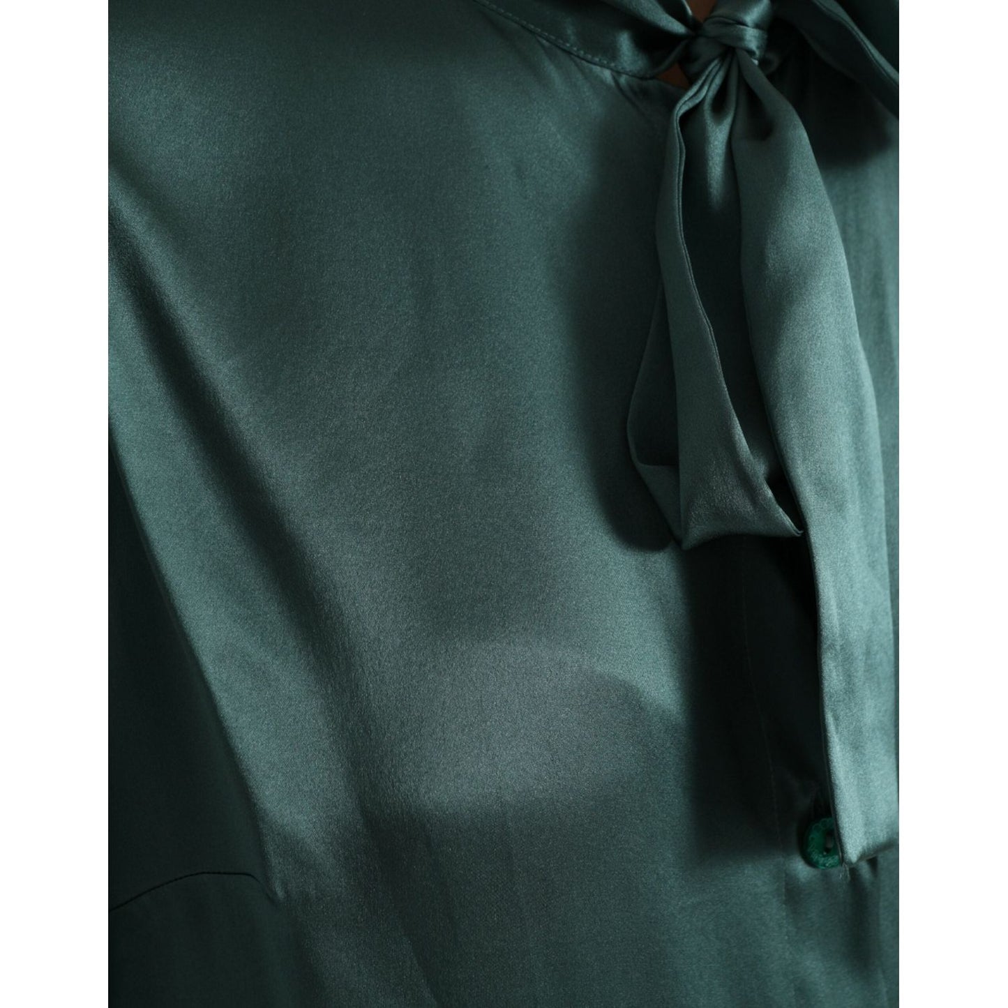 Dolce & Gabbana Dark Green Silk Ascot Collar Blouse Top TSH84794-46