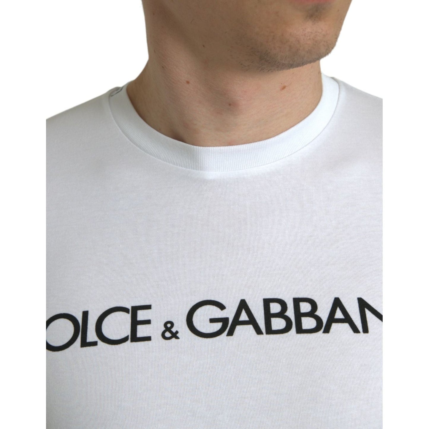 Dolce & Gabbana White Logo Print Cotton Crew Neck T-shirt