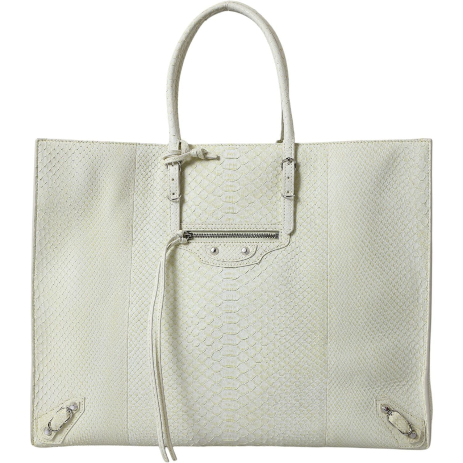 حقيبة Balenciaga Chic المصنوعة من جلد الثعبان باللونين الأبيض والأصفر