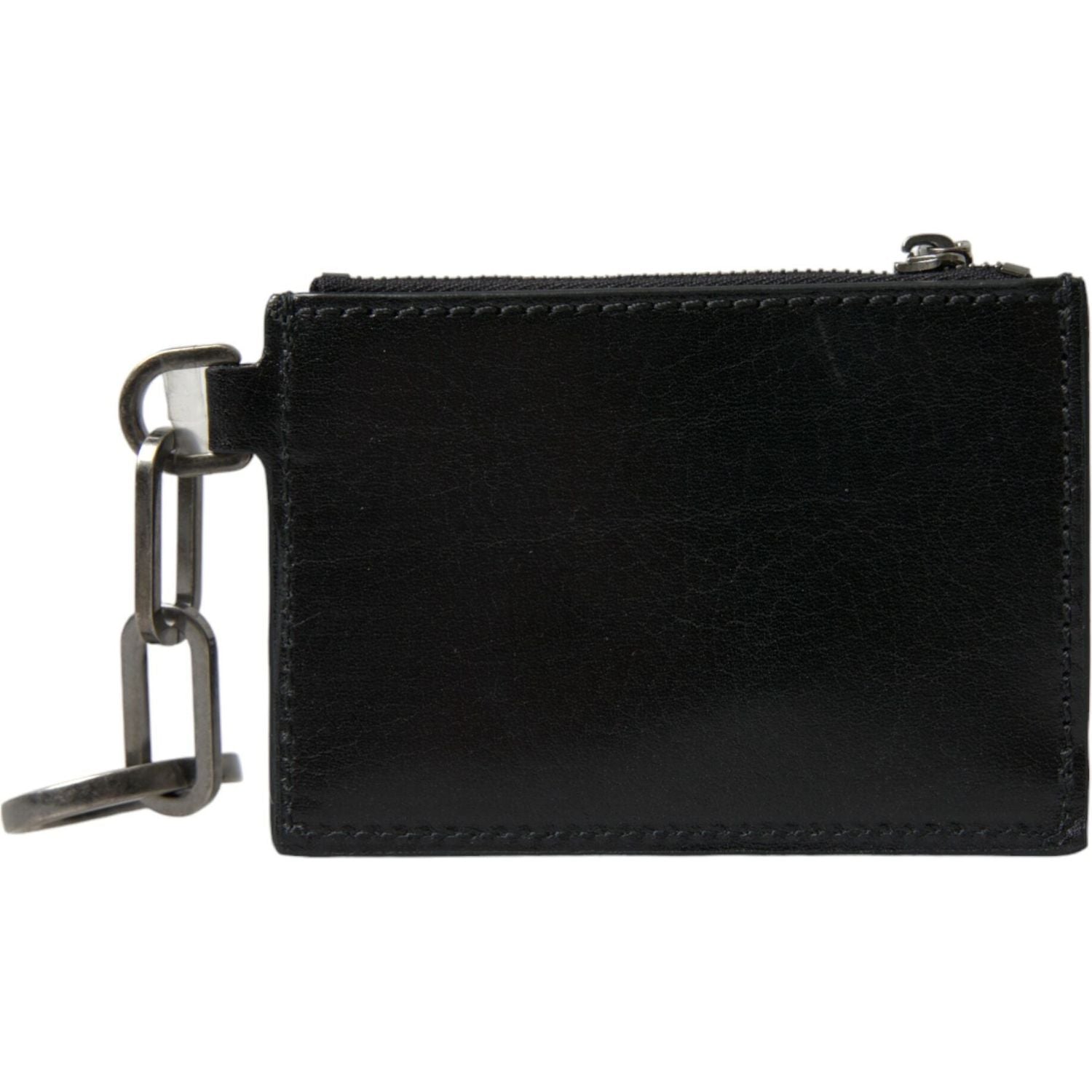 سلسلة مفاتيح بسحاب وشعار من الجلد الأسود من دولتشي آند غابانا، محفظة عملات معدنية، سلسلة مفاتيح