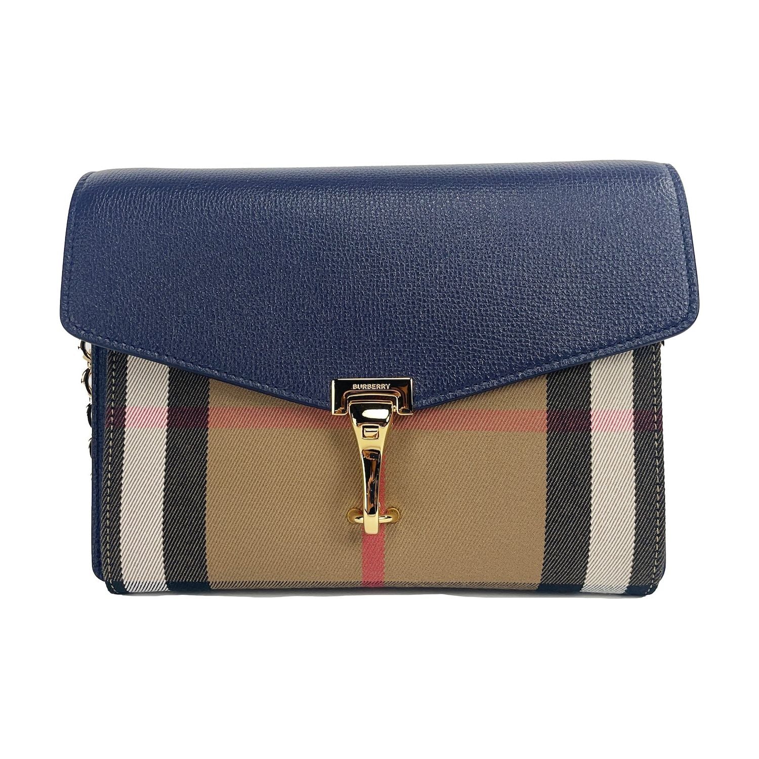 حقيبة كروس بودي صغيرة من الجلد بتصميم مربعات من Burberry Macken باللون الأزرق الريجنسي