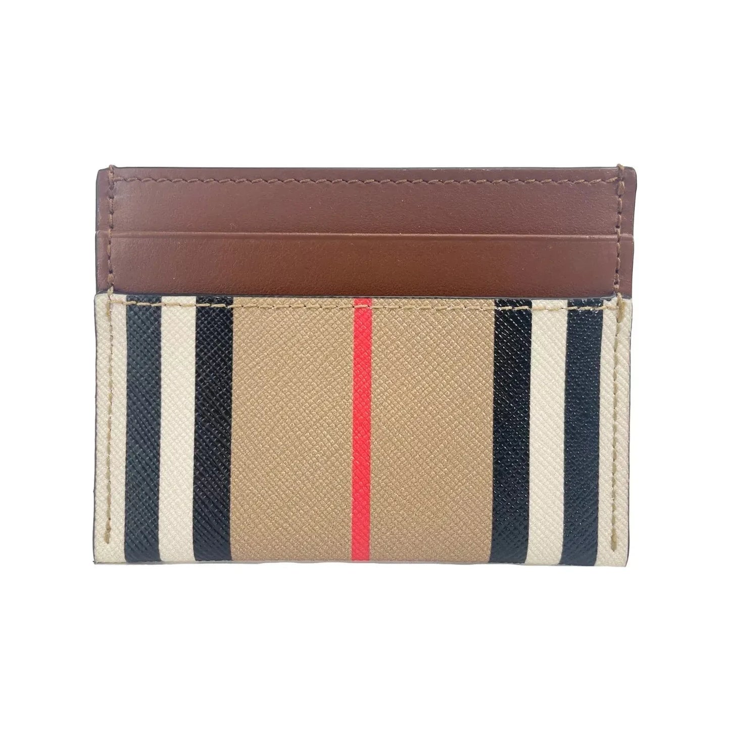 Burberry Sandon Tan Canvas Check Printed Leather Slim Card Case Wallet 4090631