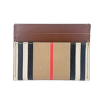 Burberry Sandon Tan Canvas Check Printed Leather Slim Card Case Wallet 4090631