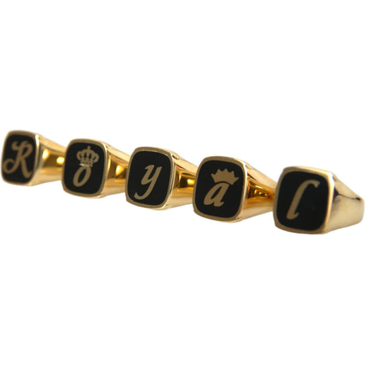 Dolce & Gabbana Gold Brass ROYAL Enamel Set of 5 Ring Ring Dolce & Gabbana Black