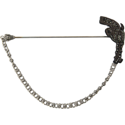 Dolce & Gabbana Brass Copper Silk Revolver Gun Men Brooch Lapel Pin Brooch Dolce & Gabbana Dark Slate Gray