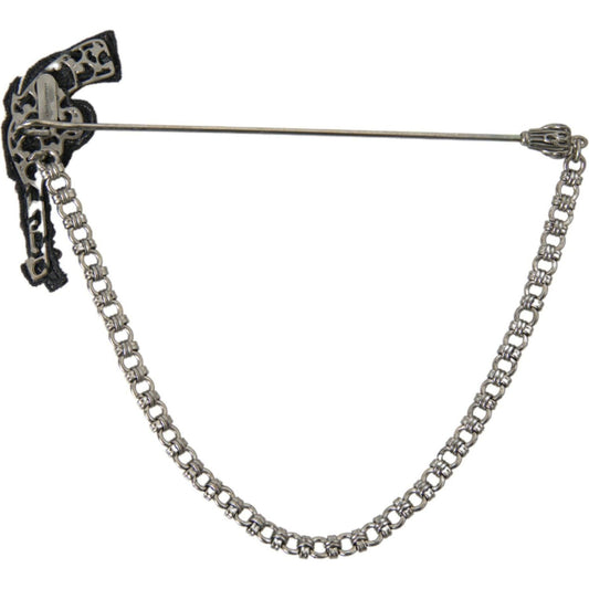 Dolce & Gabbana Brass Copper Silk Revolver Gun Men Brooch Lapel Pin Brooch Dolce & Gabbana Light Slate Gray