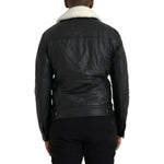 Dolce & Gabbana Black Leather Fur Collar Biker Coat Jacket JKT4049-46
