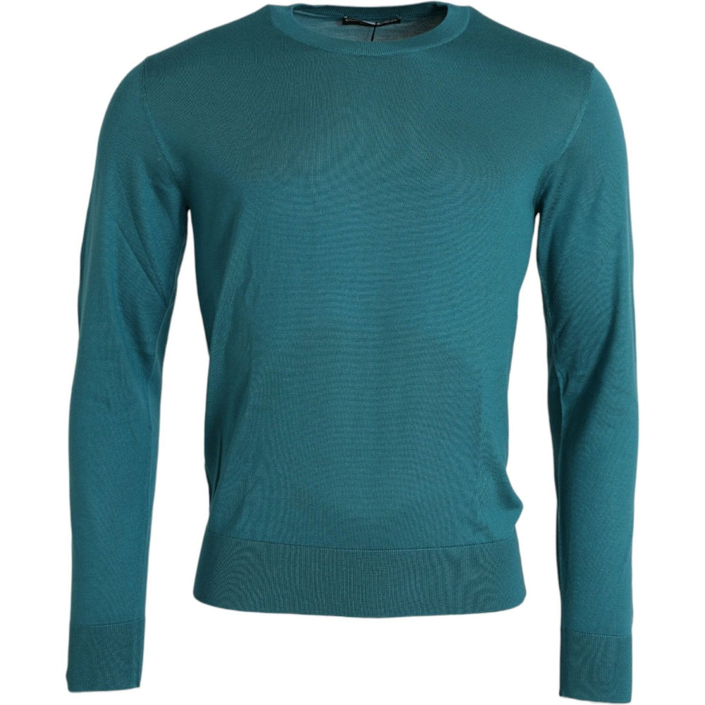 Dolce & Gabbana Dark Green Silk Crew Neck Pullover Sweater TSH84552-46