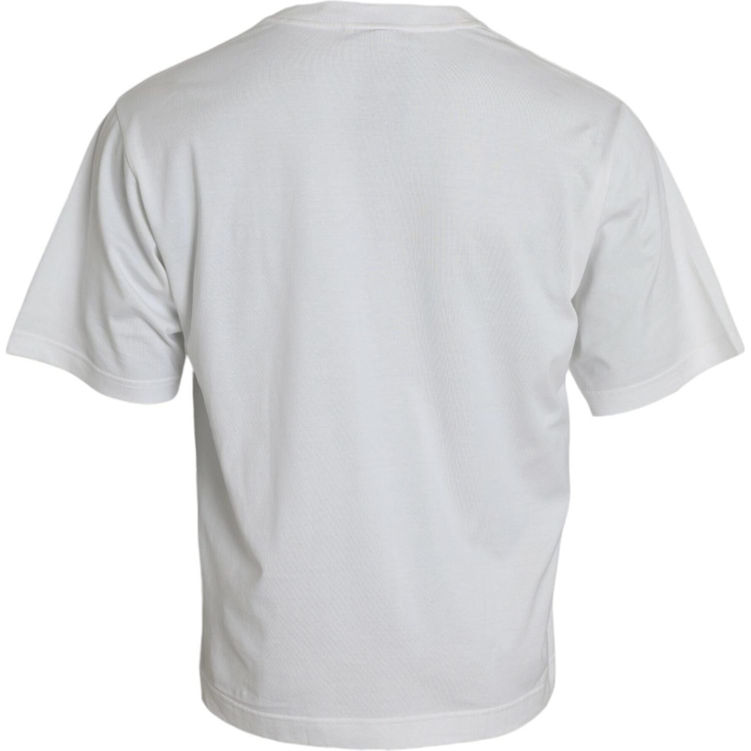 تي شيرت دولتشي آند غابانا أبيض مطرز من القطن برقبة دائرية