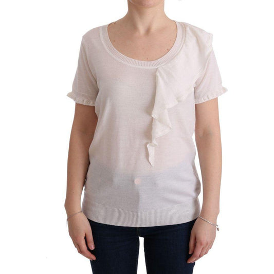 MARGHI LO' White 100% Lana Wool Top Blouse T-shirt