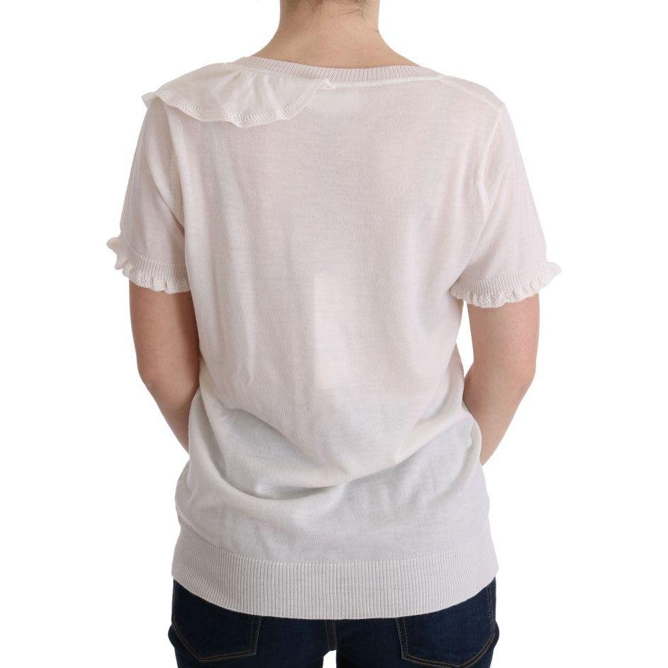 MARGHI LO' White 100% Lana Wool Top Blouse T-shirt