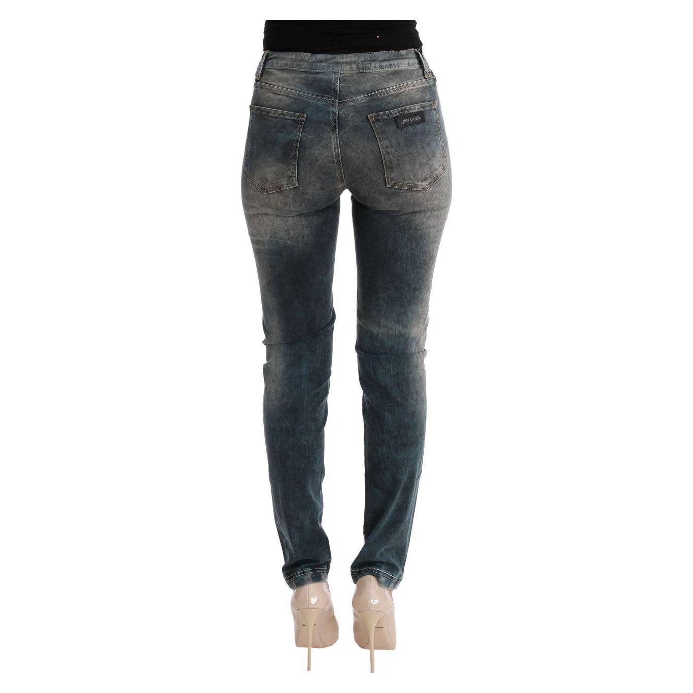 بنطلون جينز كافالي شيك بقصّة Slim Fit باللون الأزرق