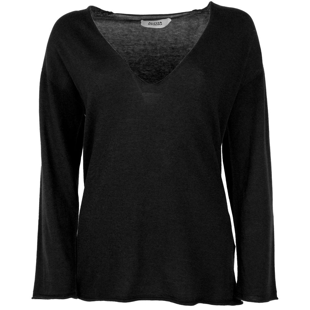 Alpha Studio Black Cotton Sweater AL-12978-IT40|S