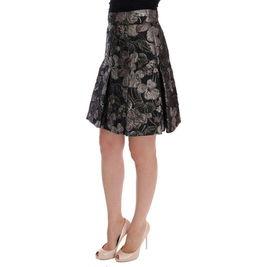 Dolce & Gabbana Elegant Black Silver-Floral Straight Skirt Dolce & Gabbana Tan