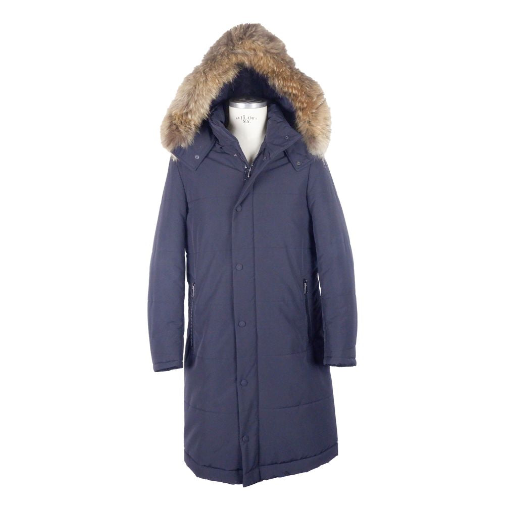 Made in Italy Blue Wool Men Raincoat LO-4903-IT46 | S