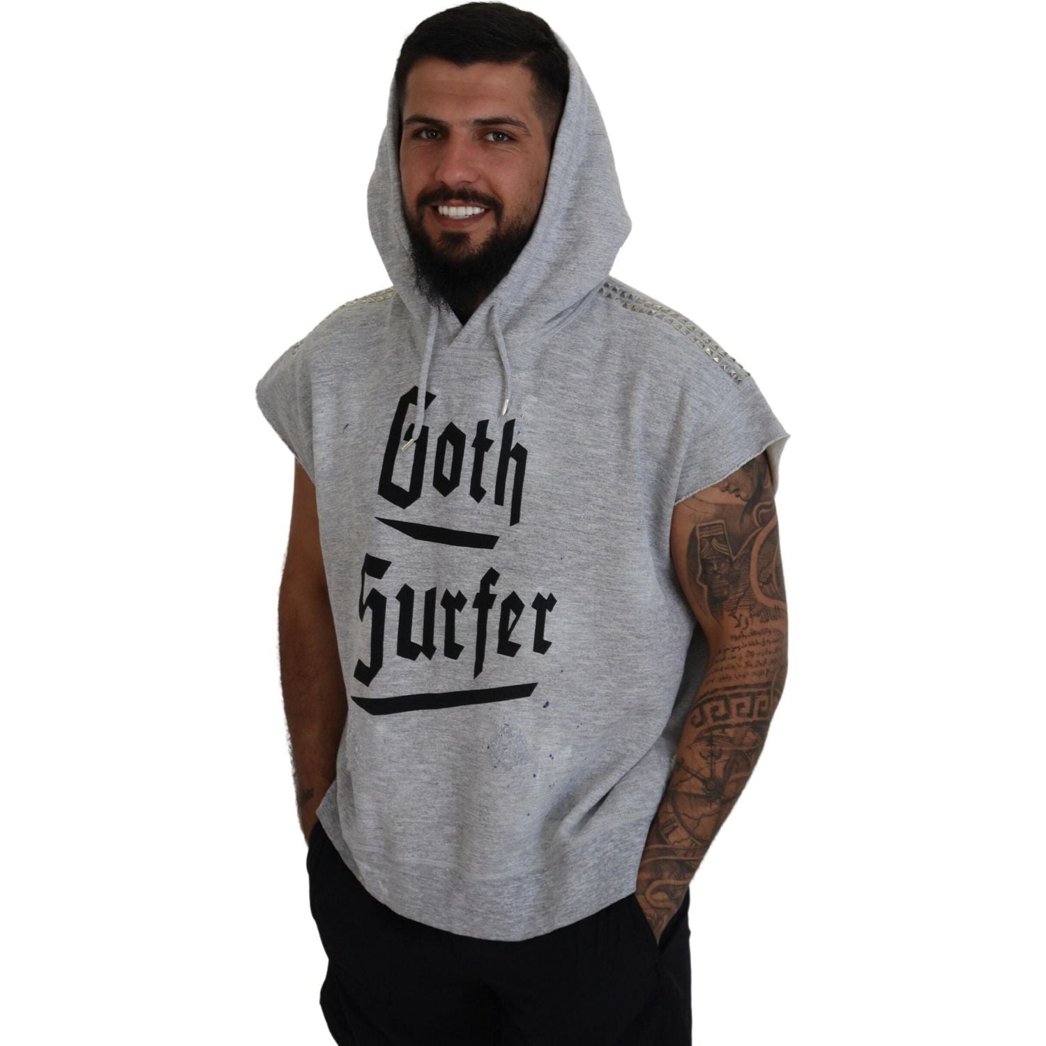 تي شيرت Dsquared² قطني رمادي فاتح بأكمام قصيرة وغطاء للرأس