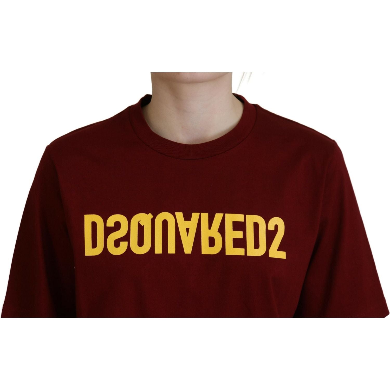 تي شيرت Dsquared² Maroon Logo من القطن برقبة دائرية وأكمام قصيرة