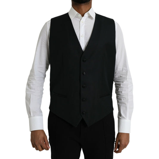 Dolce & Gabbana Black Wool Waistcoat Dress Formal Vest