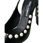 Dolce & Gabbana Black Leather Faux Pearl Heel Slingback Shoes LA10617-40