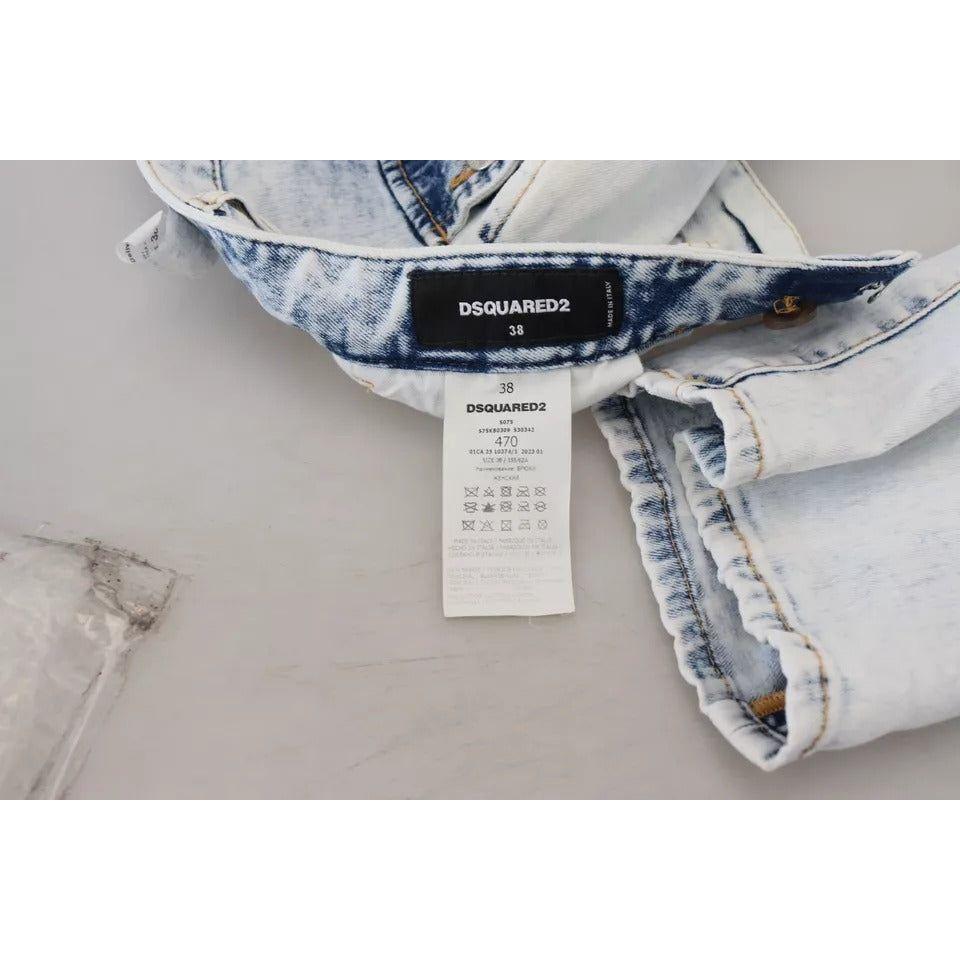 بنطلون جينز مستقيم من القطن باللون الأزرق الفاتح من Dsquared² بخصر مرتفع