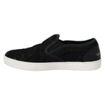 Dolce & Gabbana Black Lace Leather Logo Flat Slip-On Sneakers LA5878