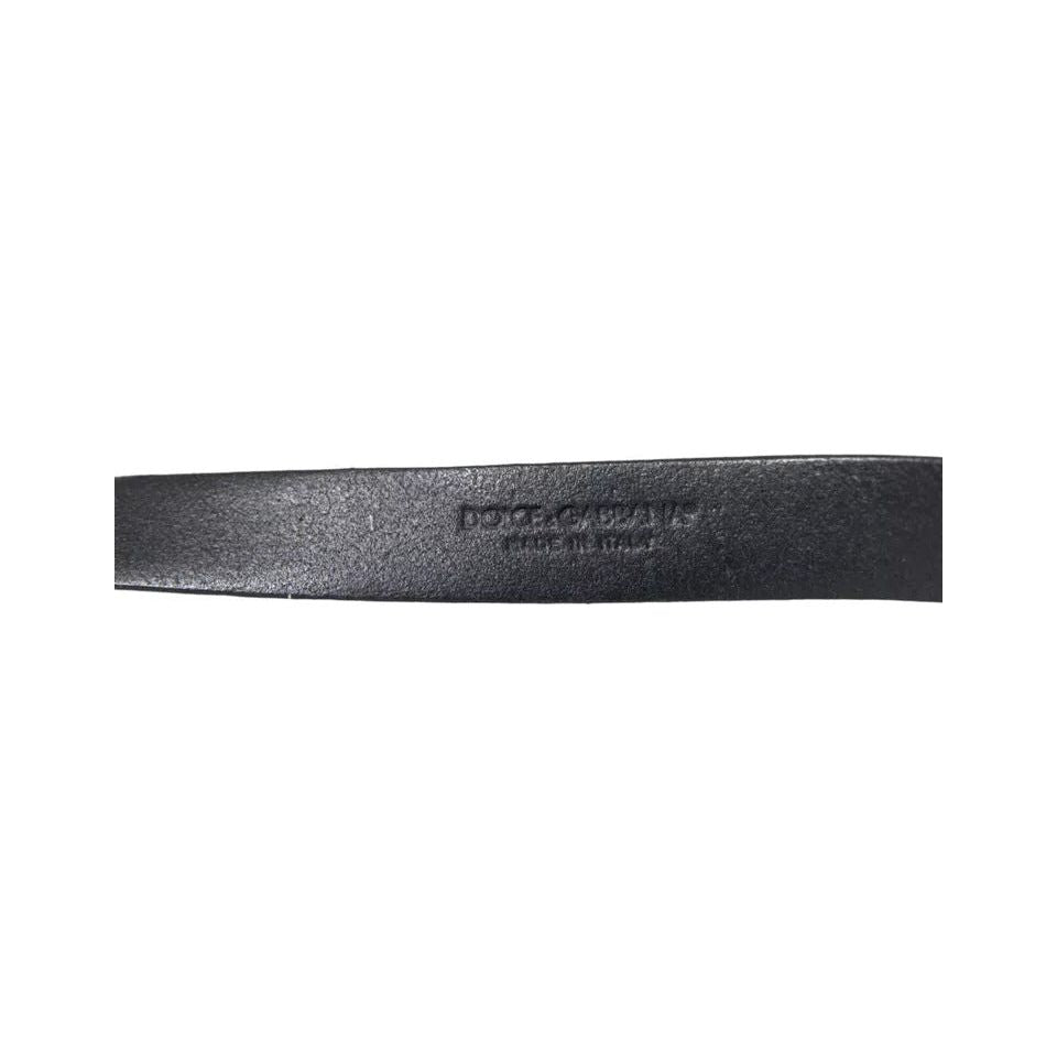 Dolce & Gabbana Black Leather Silver Metal Buckle Men Belt