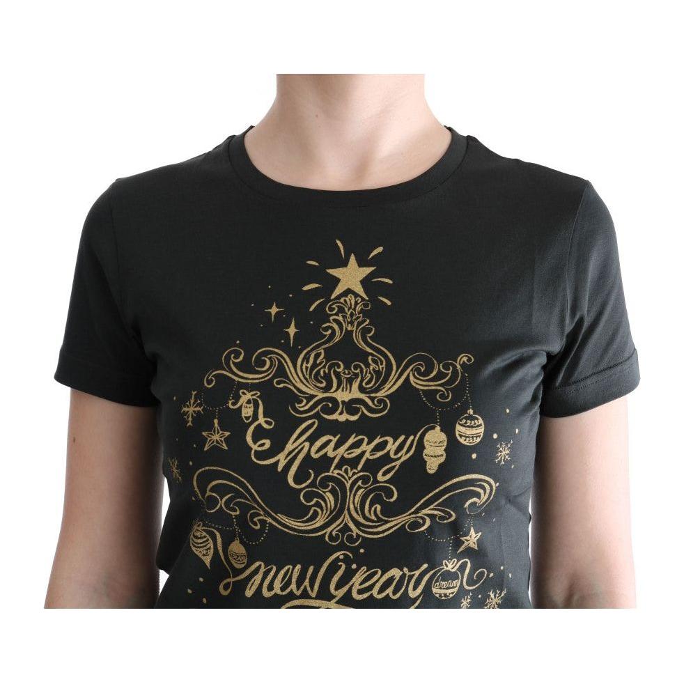 تي شيرت قطني باللون الأخضر الزمردي من دولتشي آند غابانا بطبعة 2017