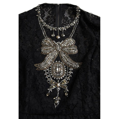 Dolce & Gabbana Black Nylon Lace Embellished Sheath Dress