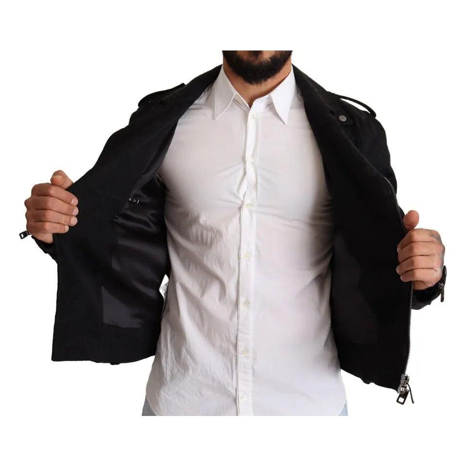 جاكيت بايكر من دولتشي آند غابانا بسحاب كامل من قماش مطرز باللون الأسود