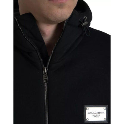 Dolce & Gabbana Black Cotton Hooded Logo Bomber Jacket