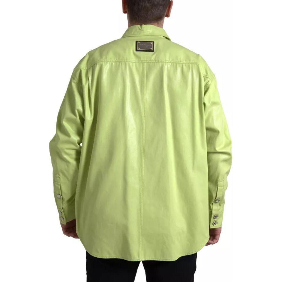 قميص دولتشي آند غابانا الأخضر القطني ذو الياقة والأزرار