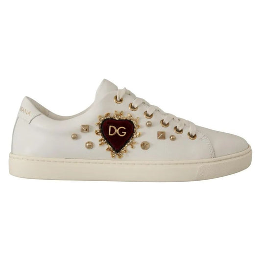 Dolce & Gabbana White Leather Gold Red Heart Sneakers Shoes 1728,67345645728,Dolce & Gabbana,EU35/US4.5,EU36.5/US6,EU36/US5.5,Material: 100% Leather,New with tags,Shoes,Sneakers - Women - Shoes,White,Women,Women - Shoes Dolce & Gabbana LA9896-35