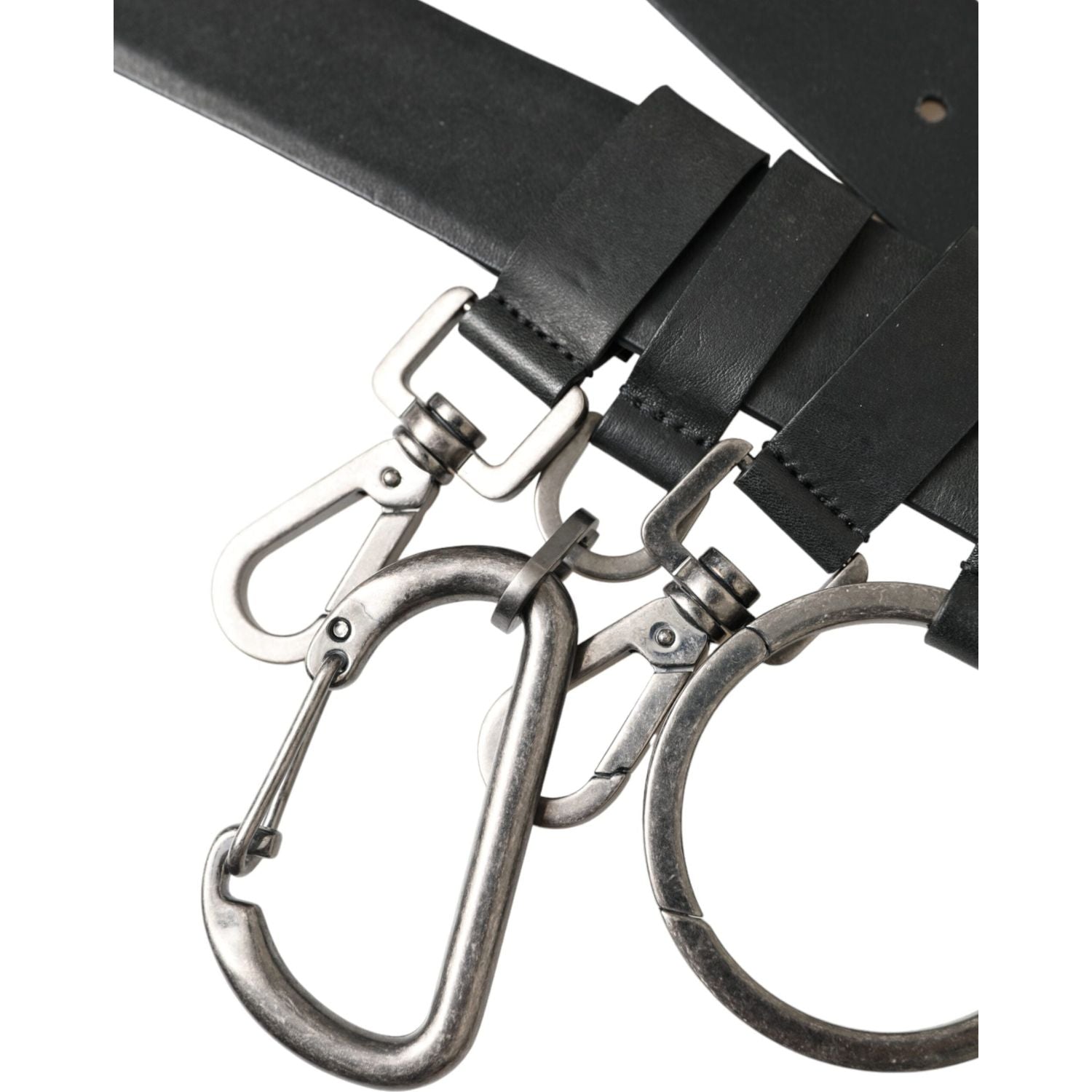 حزام دولتشي آند غابانا من جلد العجل الأسود بمشبك معدني فضي