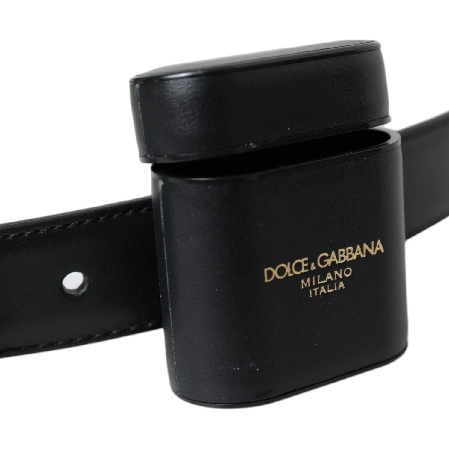 حافظة سماعات Airpods من الجلد الأسود مع حزام بإبزيم فضي من Dolce &amp; Gabbana