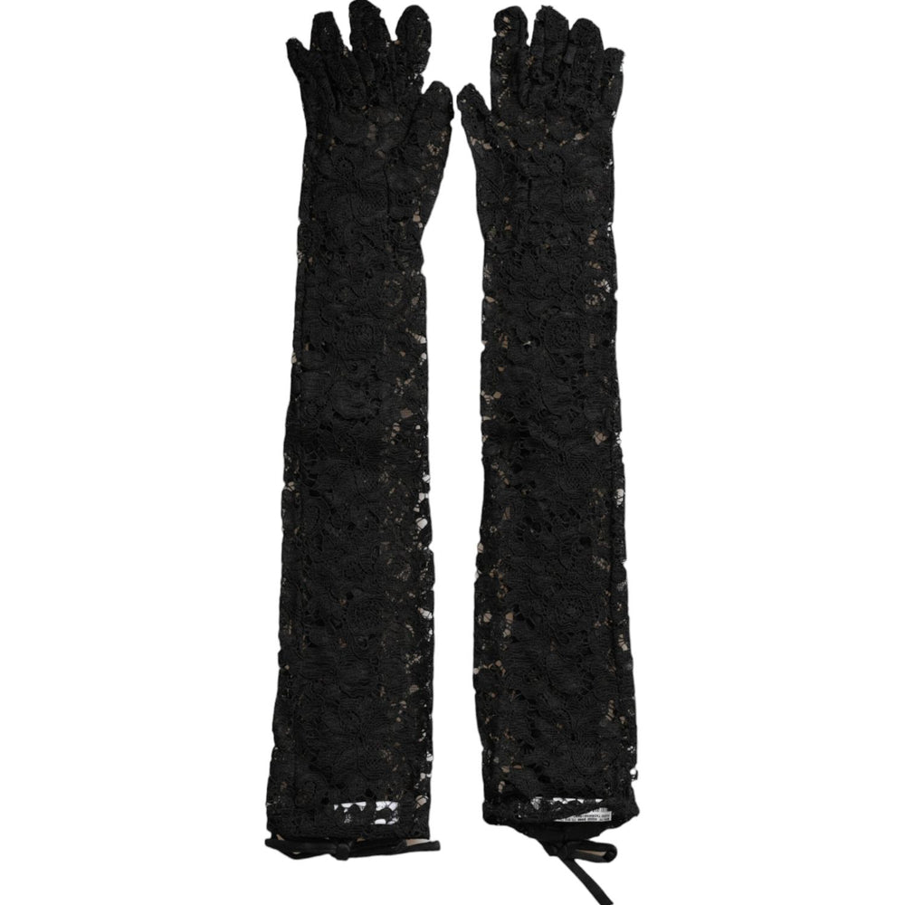 Dolce & Gabbana Black Taormina Lace Elbow Length Gloves LB30123-7.5