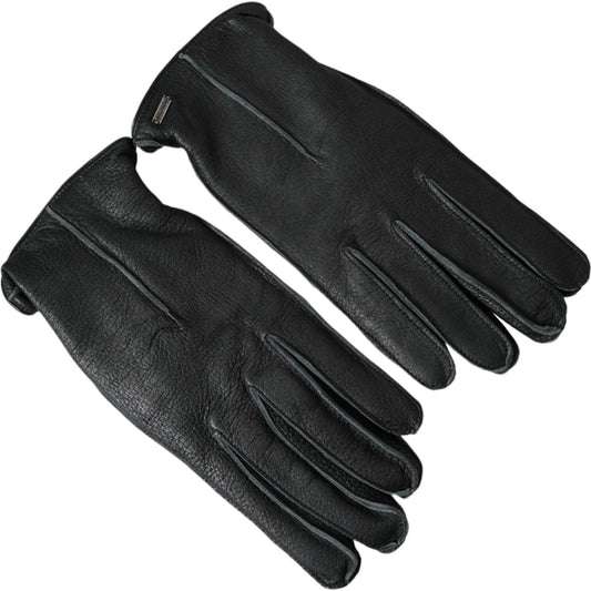 Dolce & Gabbana Black Deer Leather Wrist Length Gloves Dolce & Gabbana Dark Slate Gray
