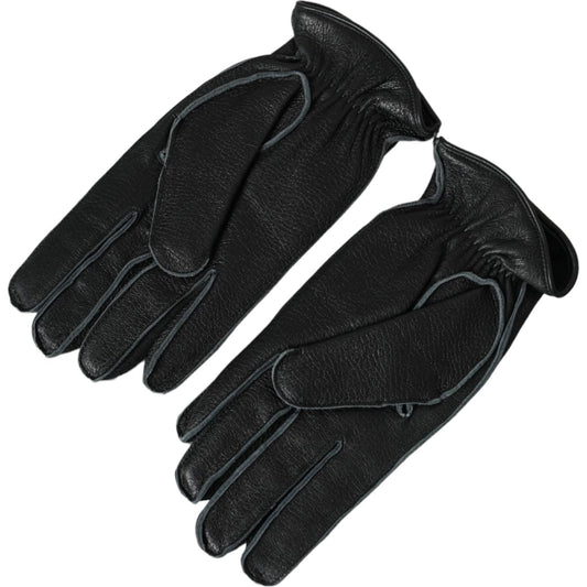 Dolce & Gabbana Black Deer Leather Wrist Length Gloves Dolce & Gabbana Black