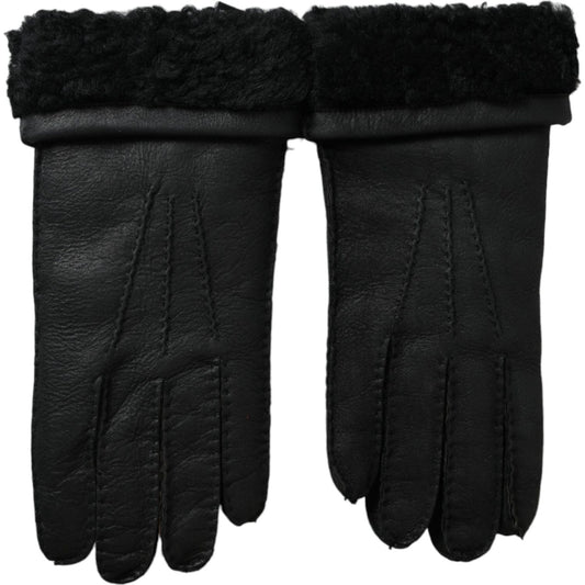 Dolce & Gabbana Black Leather Fur Short Hands Gloves Dolce & Gabbana Black