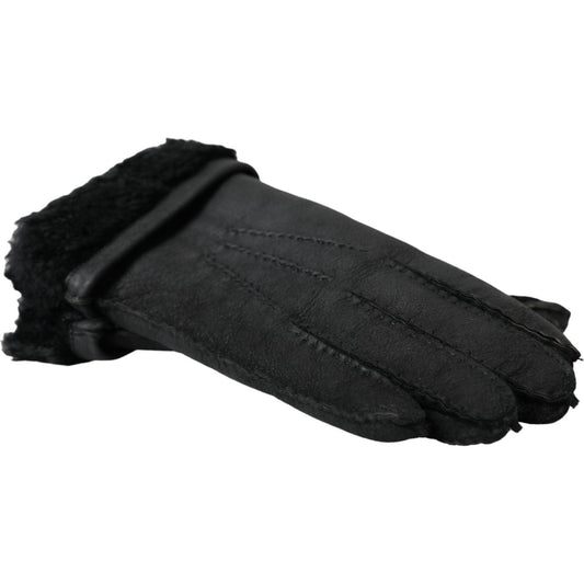 Dolce & Gabbana Black Leather Fur Short Hands Gloves Dolce & Gabbana Dark Slate Gray