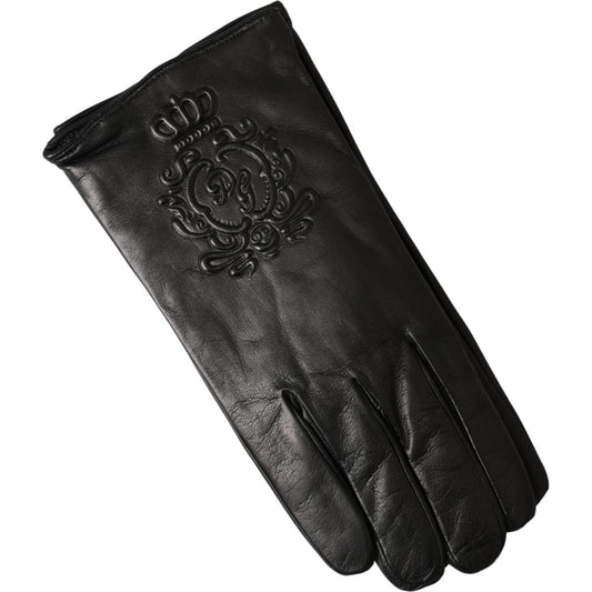 Dolce & Gabbana Black Leather Embossed Logo Short Hands Gloves Dolce & Gabbana Dark Slate Gray