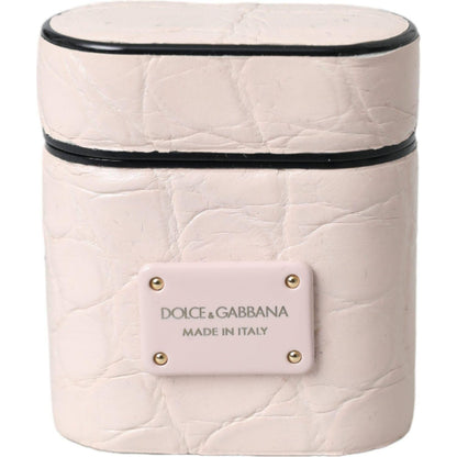 Dolce & Gabbana Light Pink Leather Metal Logo Plaque Airpods Case